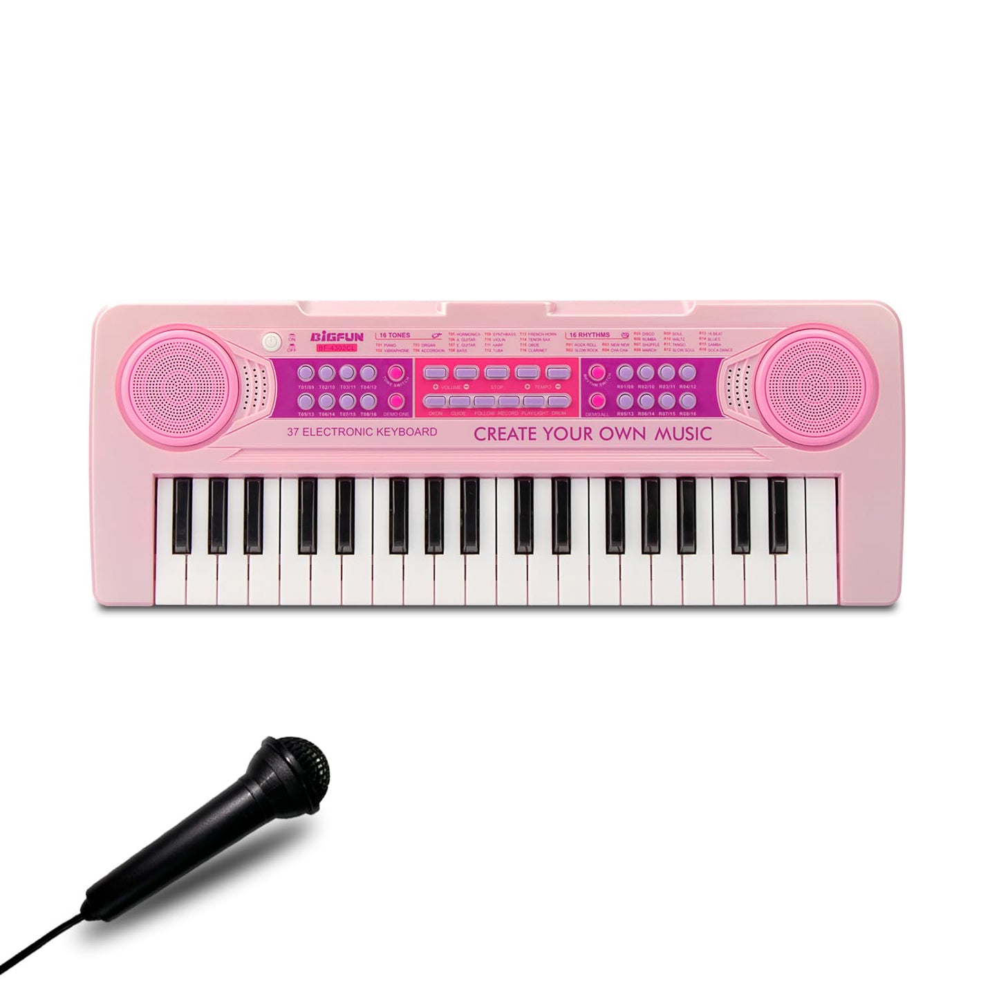 EOOLEOW Kids Piano Keyboard Toys – 37 Keys with Microphone | Educational Toddler Keyboard (Pink)