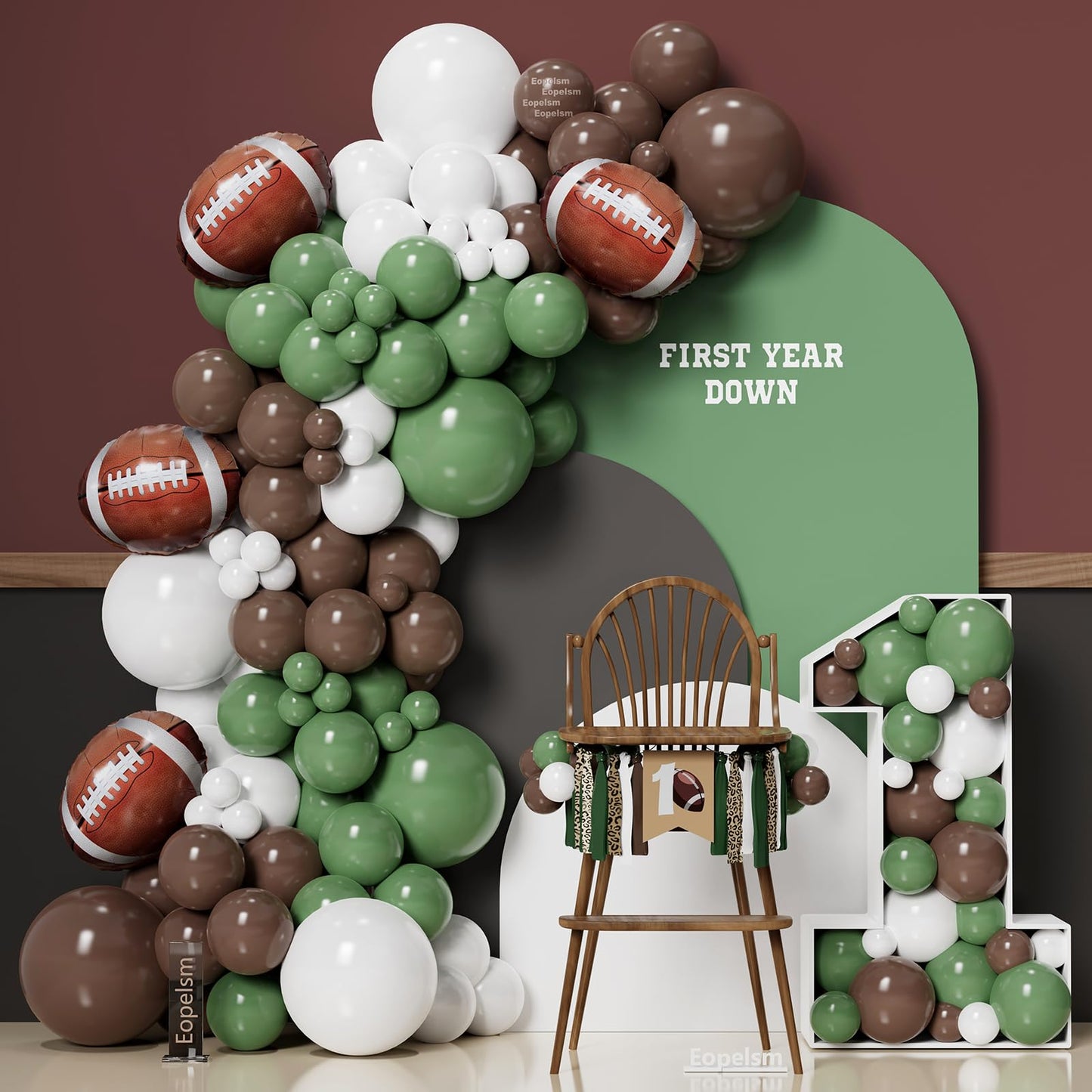 Eopelsm Football Balloon Garland Arch Kit 131Pcs Sage Green & Coffee Brown – Super Bowl & Sports Theme Party Decor