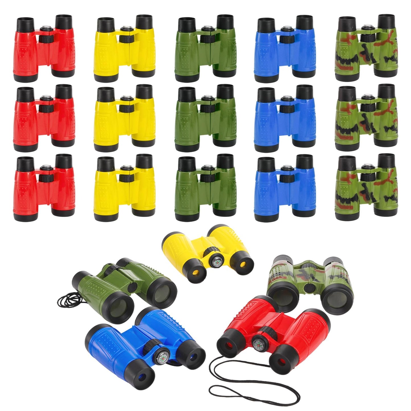 Eorbow 20 Pack Kids Binoculars with Compass & Neck Strap - Colorful Outdoor Exploration Toy