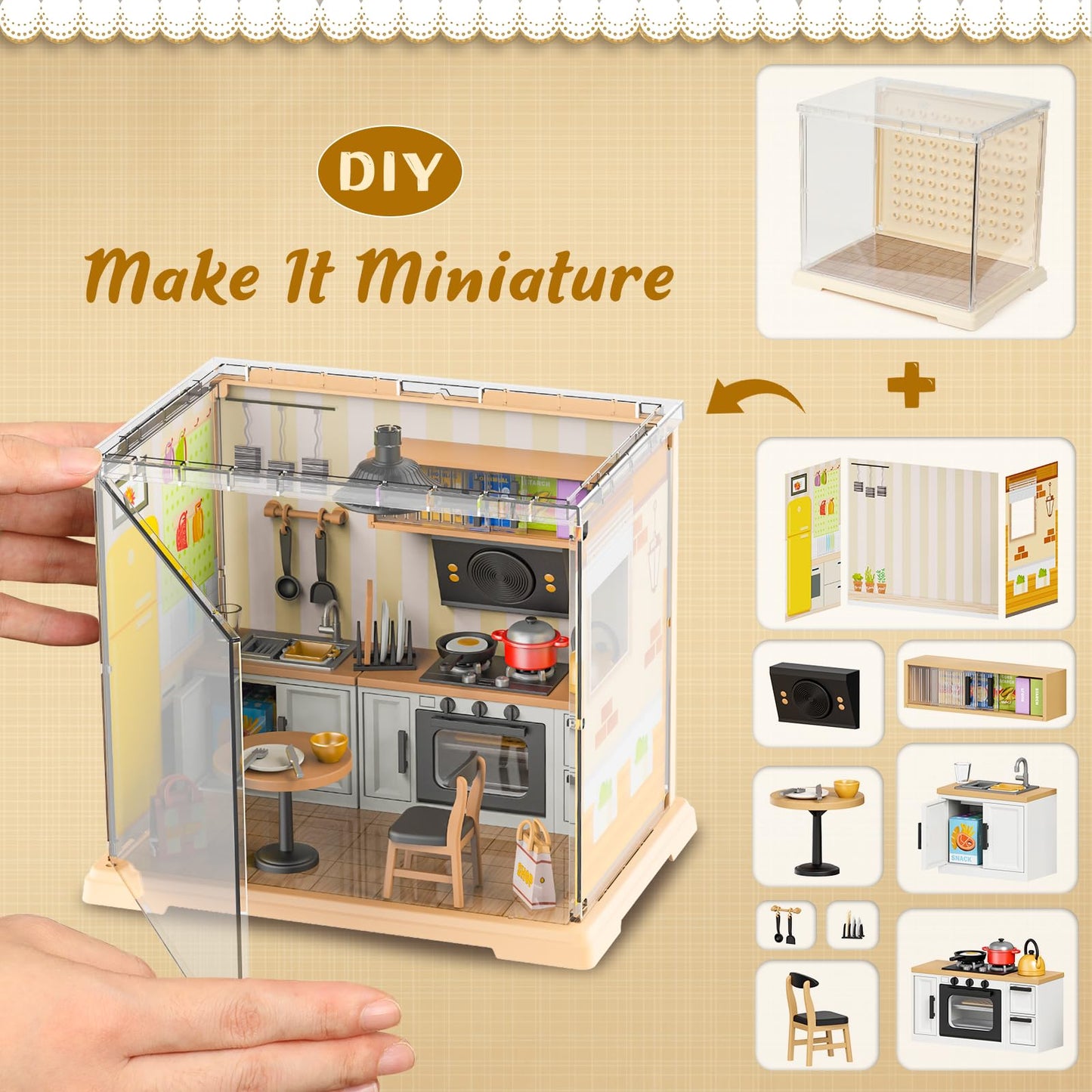 EP EXERCISE N PLAY Kitchen Miniature House Kit – DIY Dollhouse with LED, Beginner-Friendly Craft
