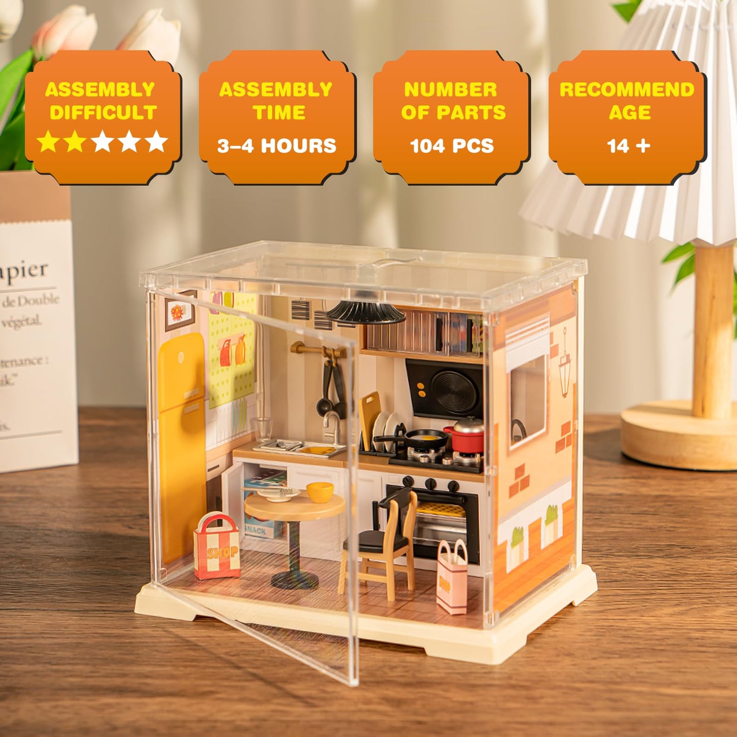 EP EXERCISE N PLAY Kitchen Miniature House Kit – DIY Dollhouse with LED, Beginner-Friendly Craft
