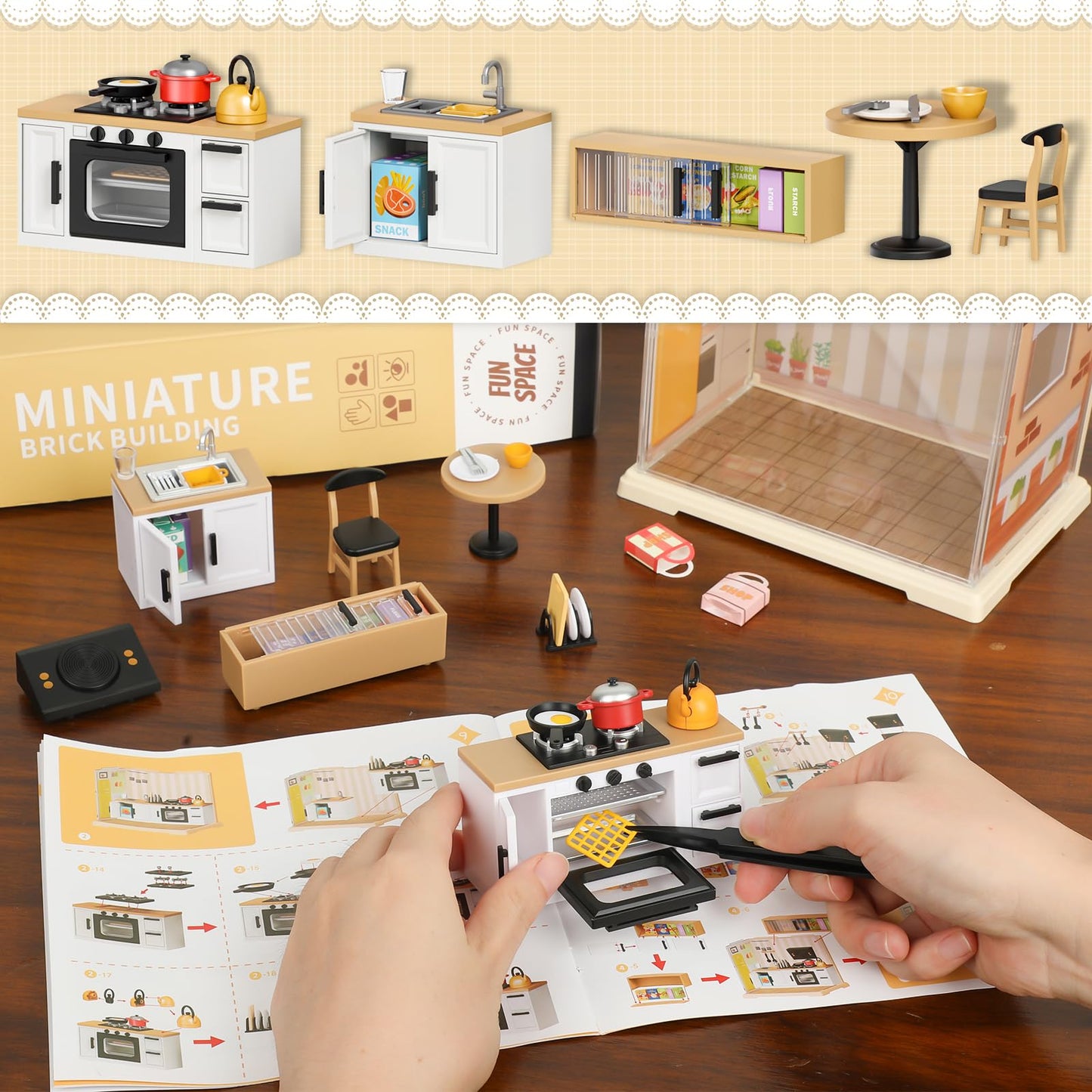 EP EXERCISE N PLAY Kitchen Miniature House Kit – DIY Dollhouse with LED, Beginner-Friendly Craft