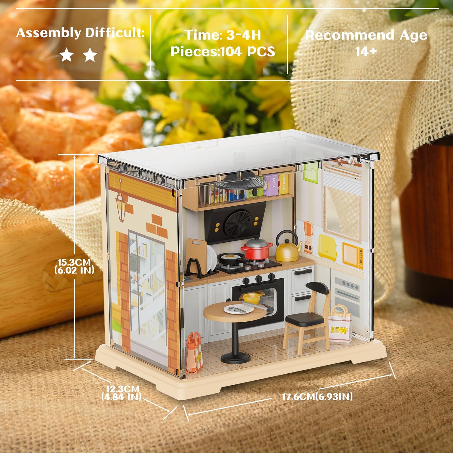 EP EXERCISE N PLAY Kitchen Miniature House Kit – DIY Dollhouse with LED, Beginner-Friendly Craft