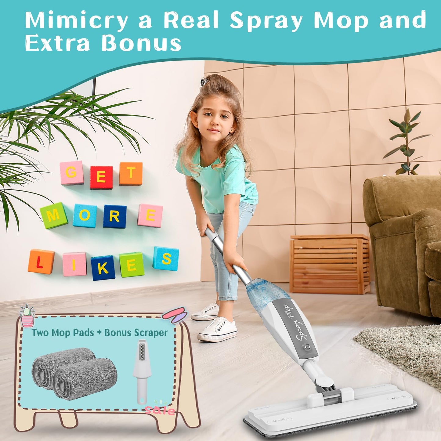 EP EXERCISE N PLAY Toddler Spray Mop – Mini Size Cleaning Toy Set