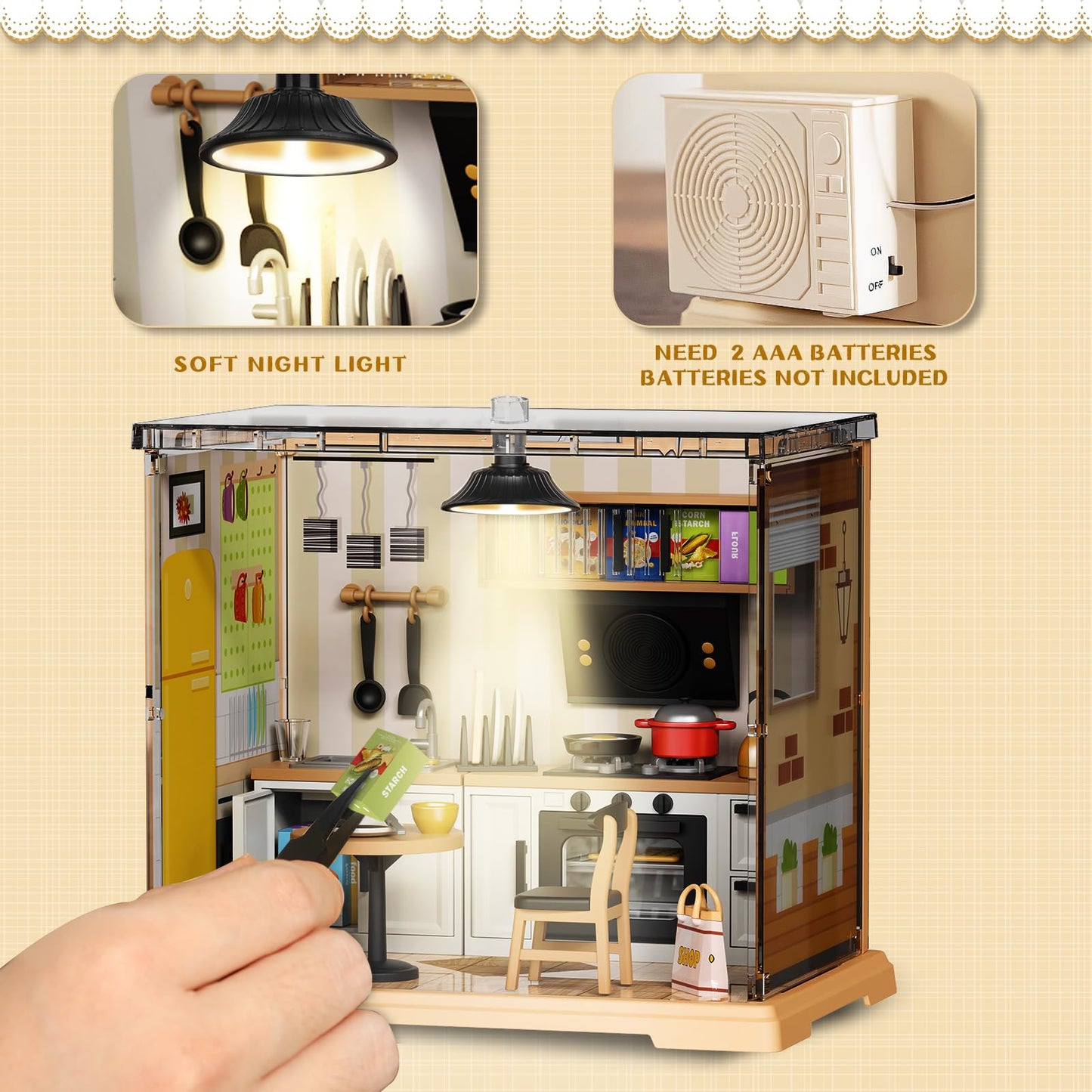 EP EXERCISE N PLAY Kitchen Miniature House Kit – DIY Dollhouse with LED, Beginner-Friendly Craft