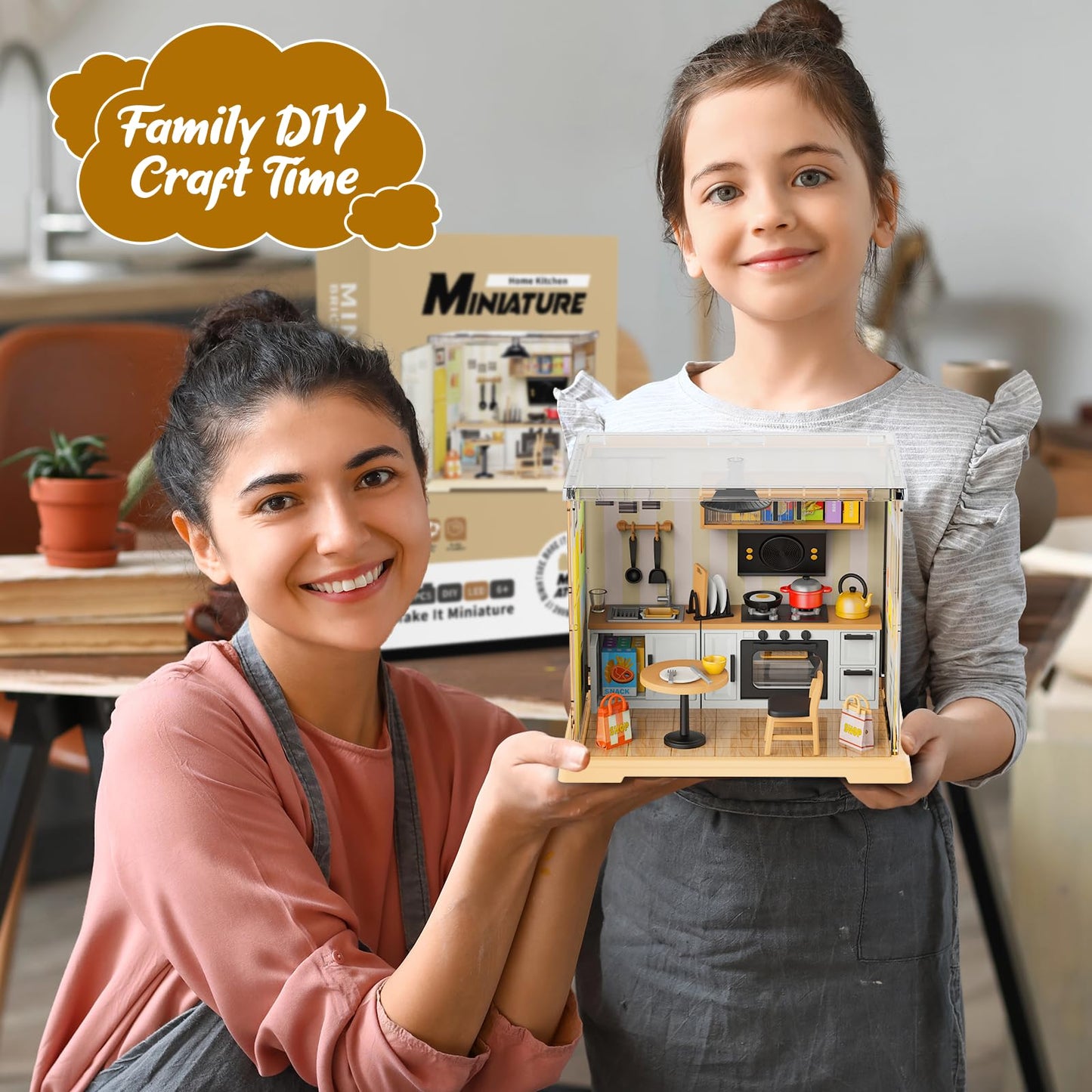 EP EXERCISE N PLAY Kitchen Miniature House Kit – DIY Dollhouse with LED, Beginner-Friendly Craft