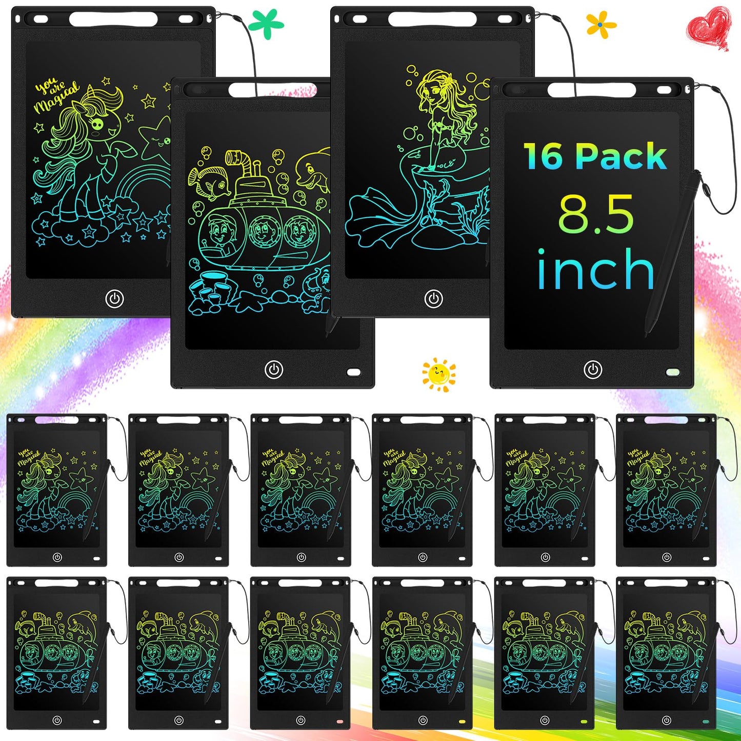 Epakh 16-Pcs LCD Writing Tablet for Kids – 8.5-Inch Reusable Drawing Pad