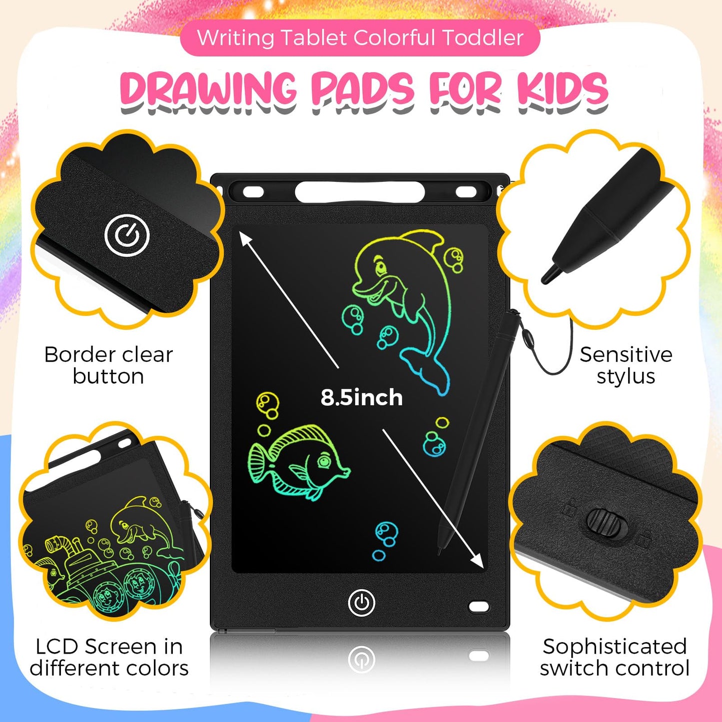 Epakh 16-Pcs LCD Writing Tablet for Kids – 8.5-Inch Reusable Drawing Pad