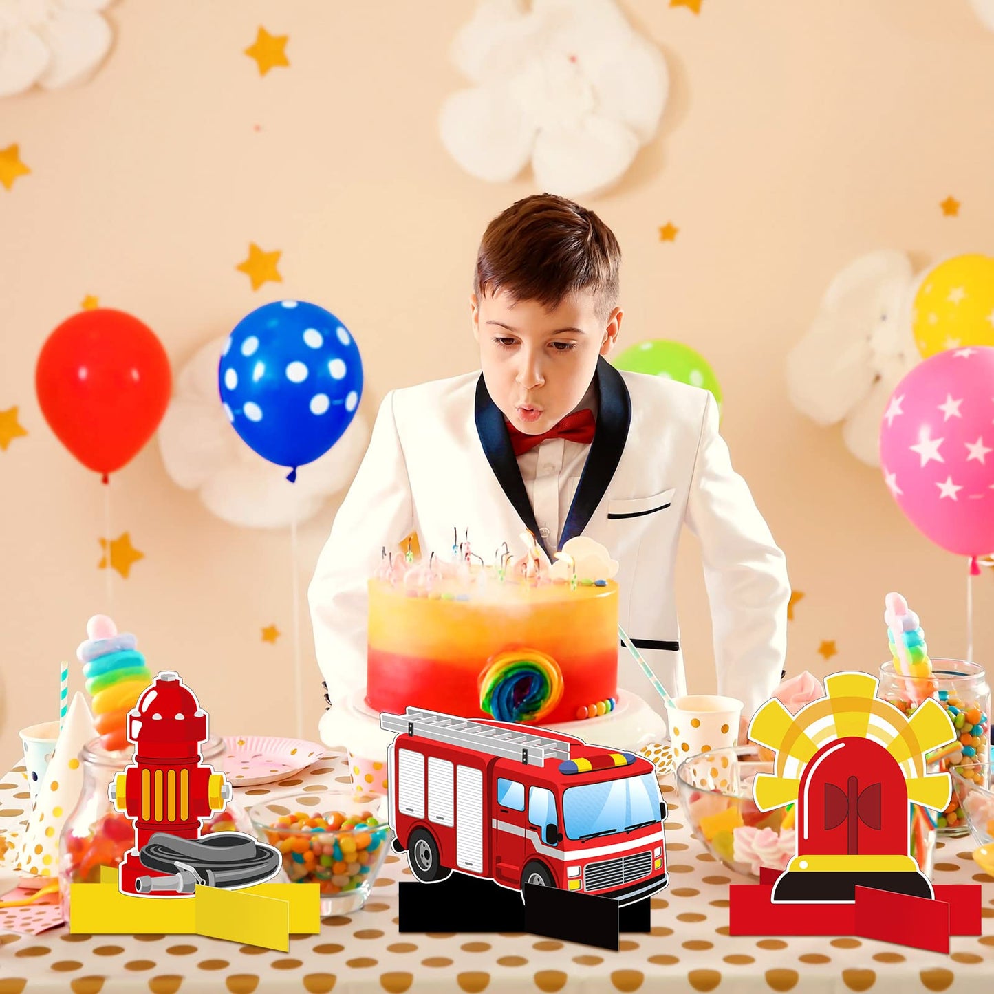 Epakh Firetruck Birthday Party Decorations – 10 Pcs Centerpieces & Table Supplies