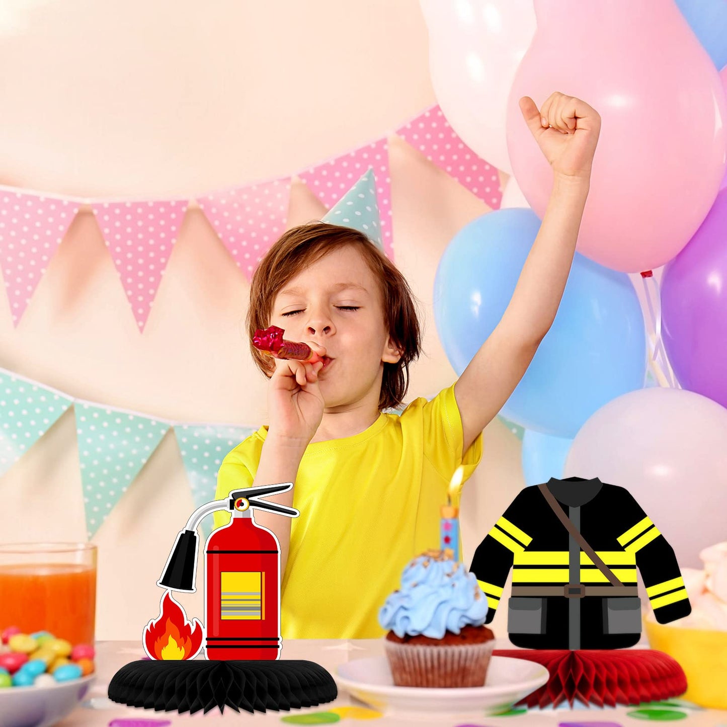 Epakh Firetruck Birthday Party Decorations – 10 Pcs Centerpieces & Table Supplies