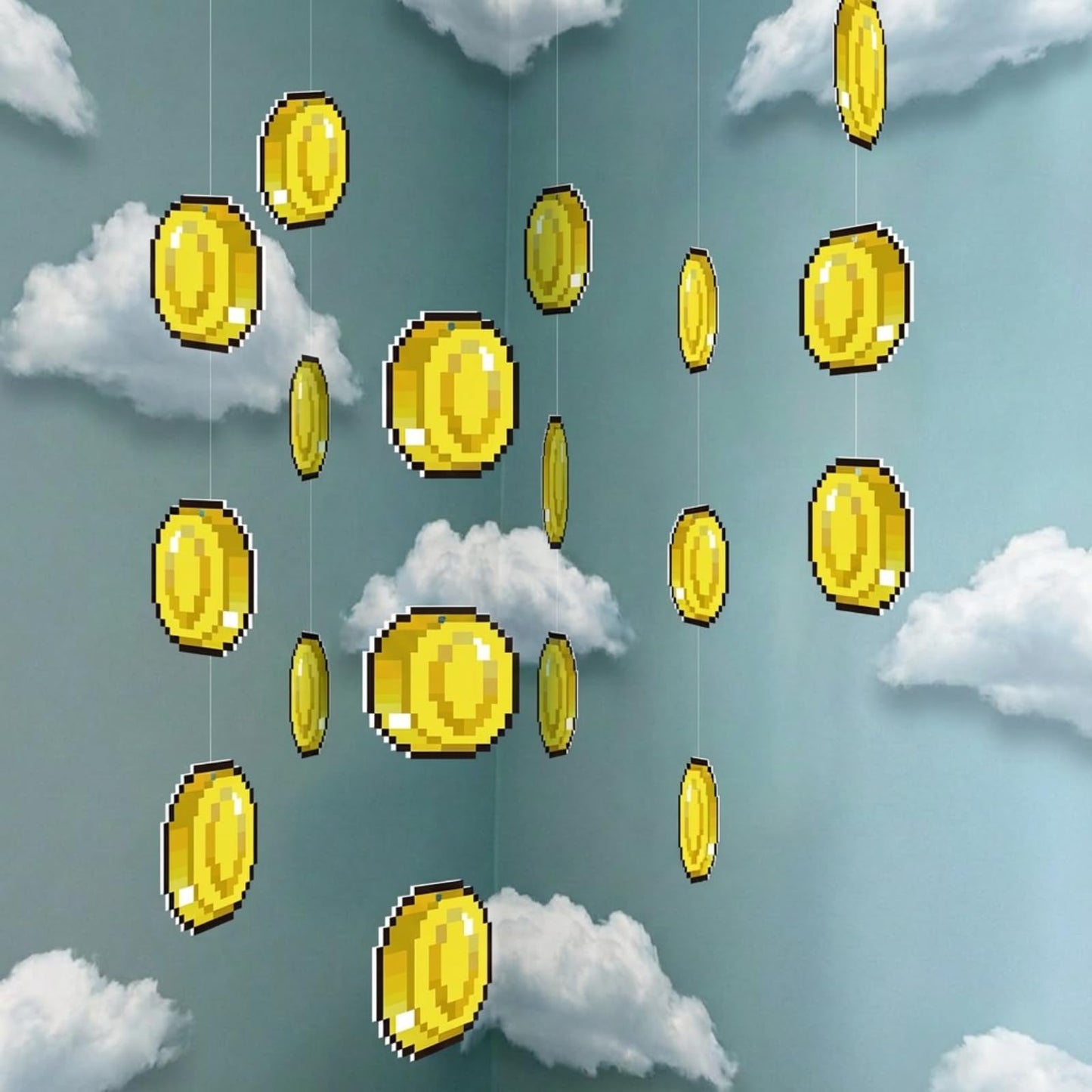 Epakh 24 Pcs Gold Coin Hanging Decorations — Video Game Theme Party Decor