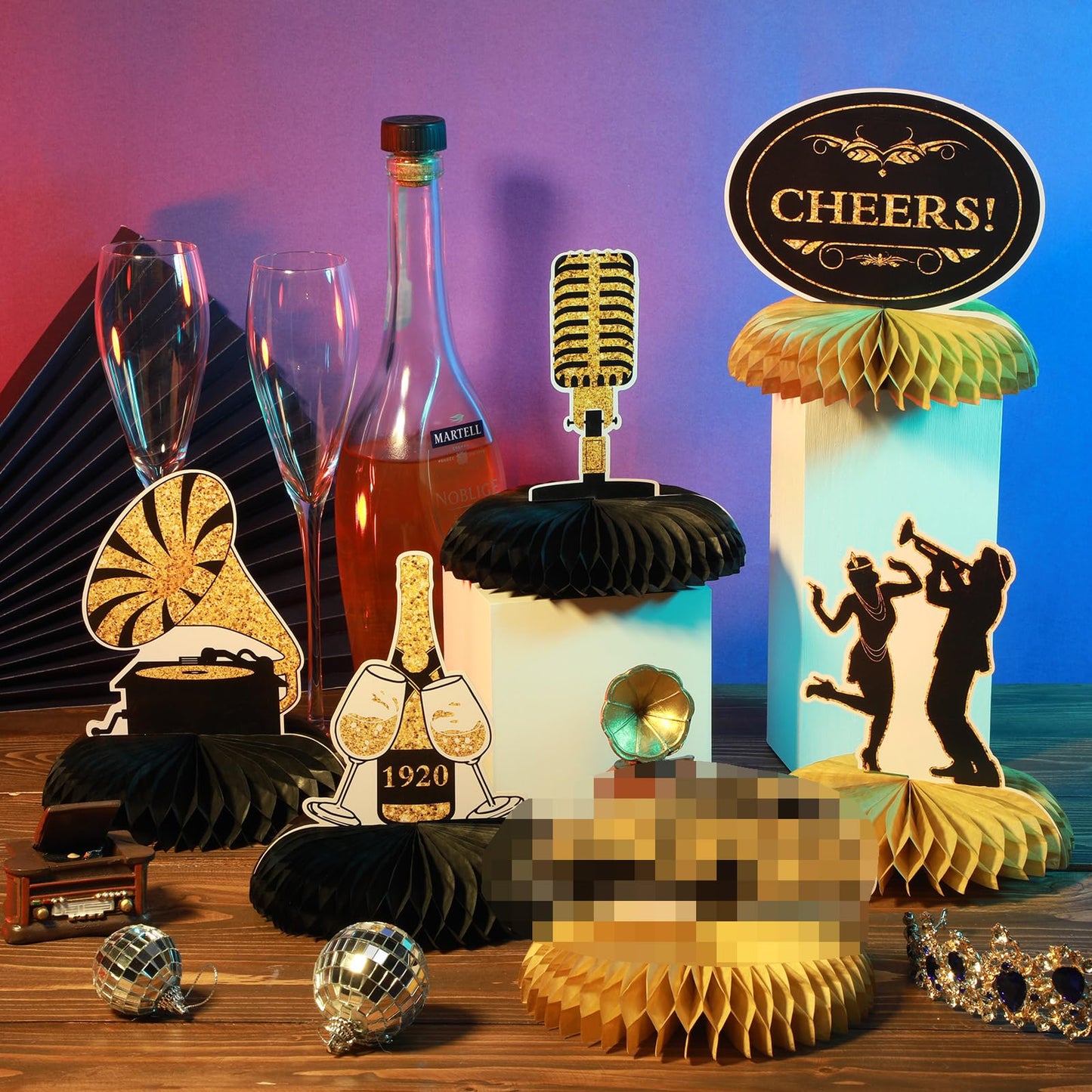 Epakh 10 Pcs Roaring 1920s Party Decorations – Black & Gold Honeycomb Centerpieces