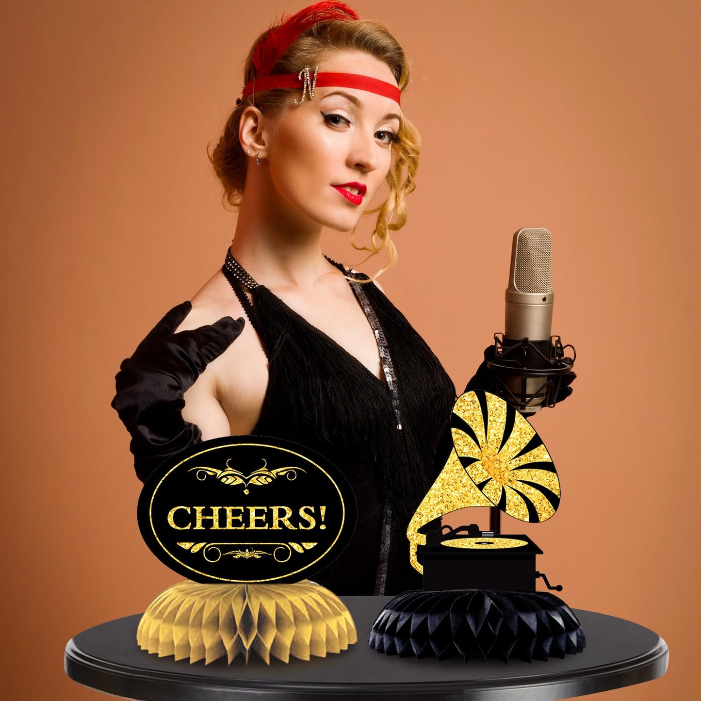 Epakh 10 Pcs Roaring 1920s Party Decorations – Black & Gold Honeycomb Centerpieces
