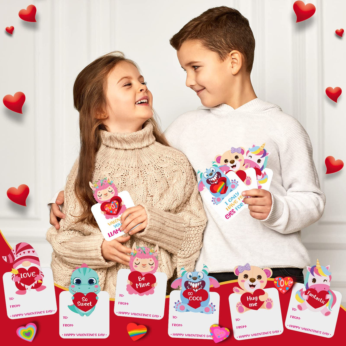 Epakh Valentine Cards & Heart Erasers Set — 24 Cards, 24 Erasers, 40 Dots, 6 Styles