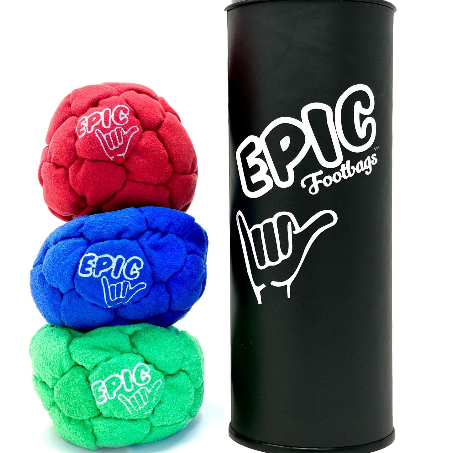 Epic Footbags Classic 3-Foot Bag Gift Set – Durable Suede, Family Fun (Red, Green, Blue)