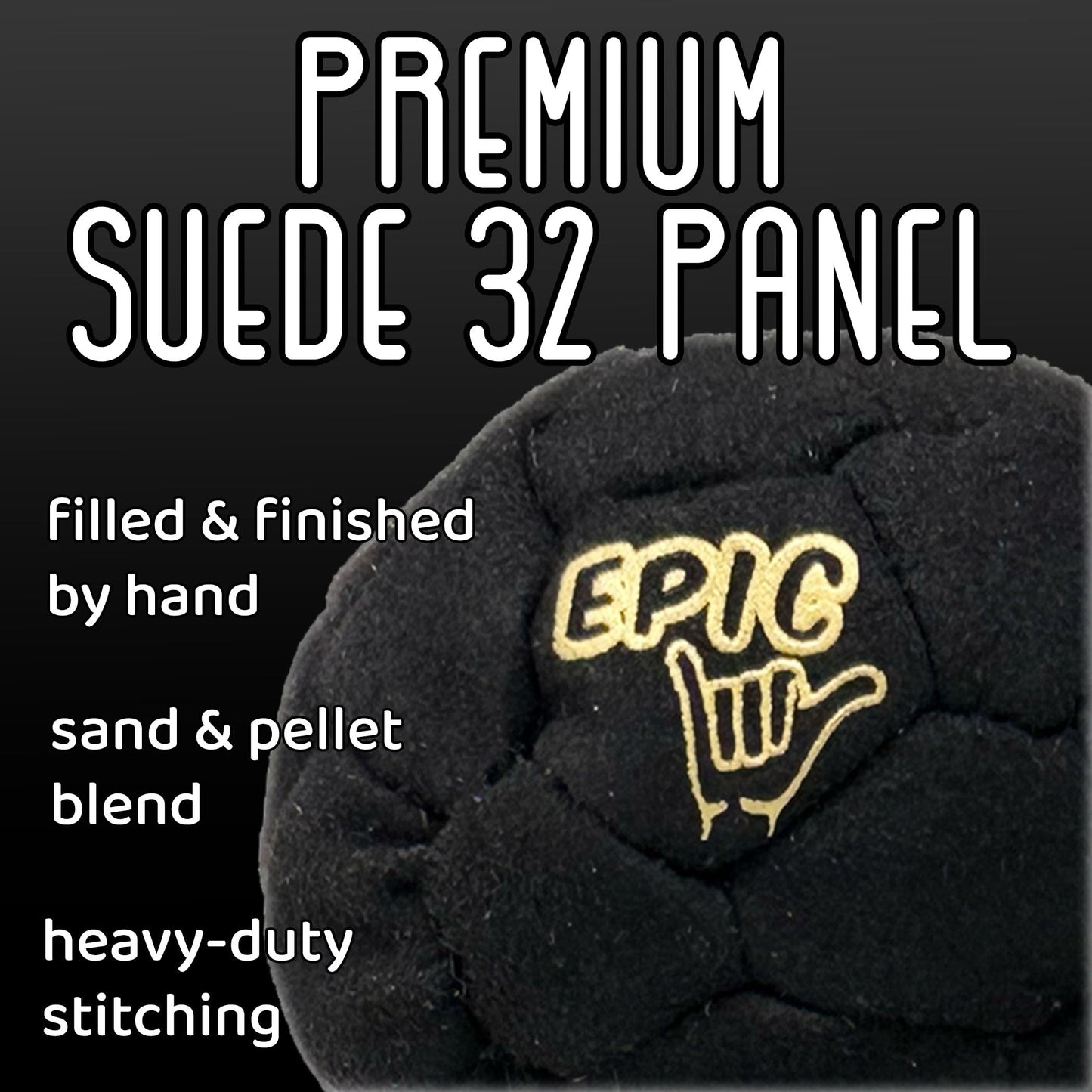 Epic Footbags Classic 3 Foot Bag Gift Set — Durable 32-Panel Suede Foot Bags (Black & Gold)