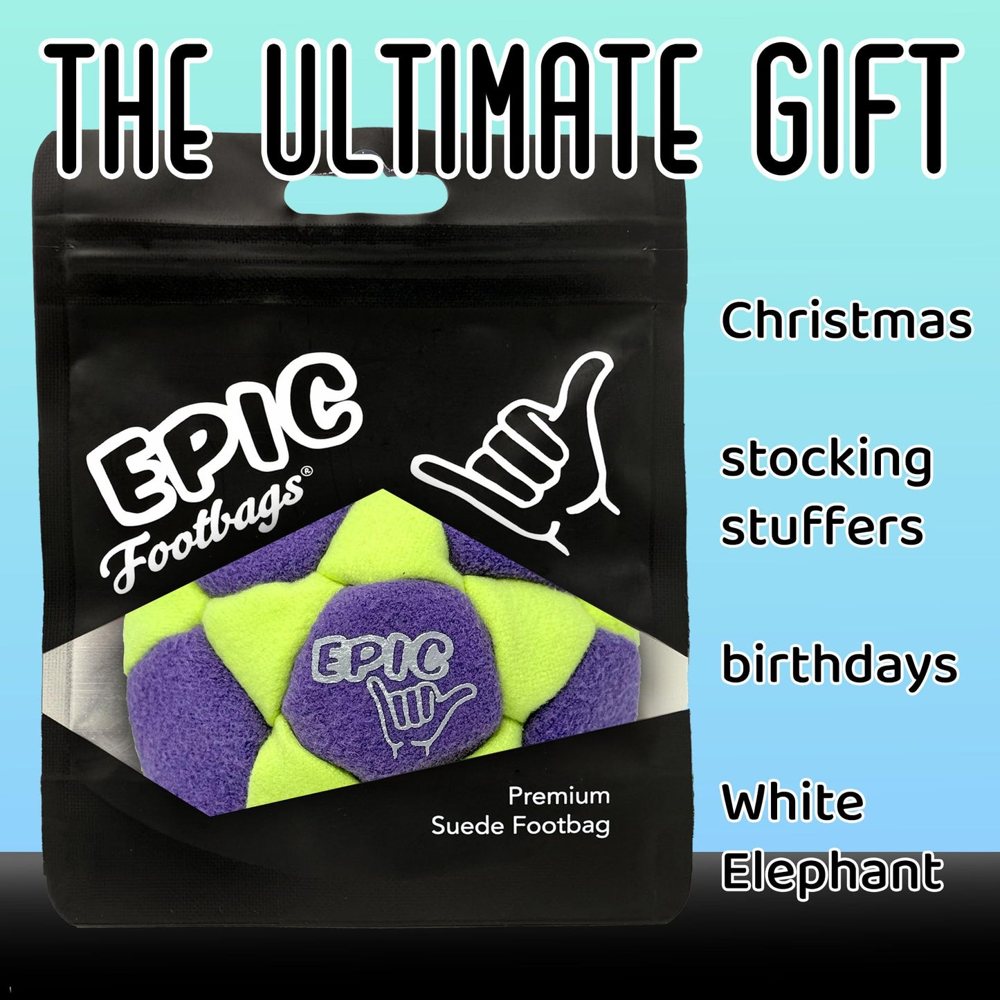 Epic Footbags Classic 32-Panel Suede Foot Bag - Handmade (Radioactive)