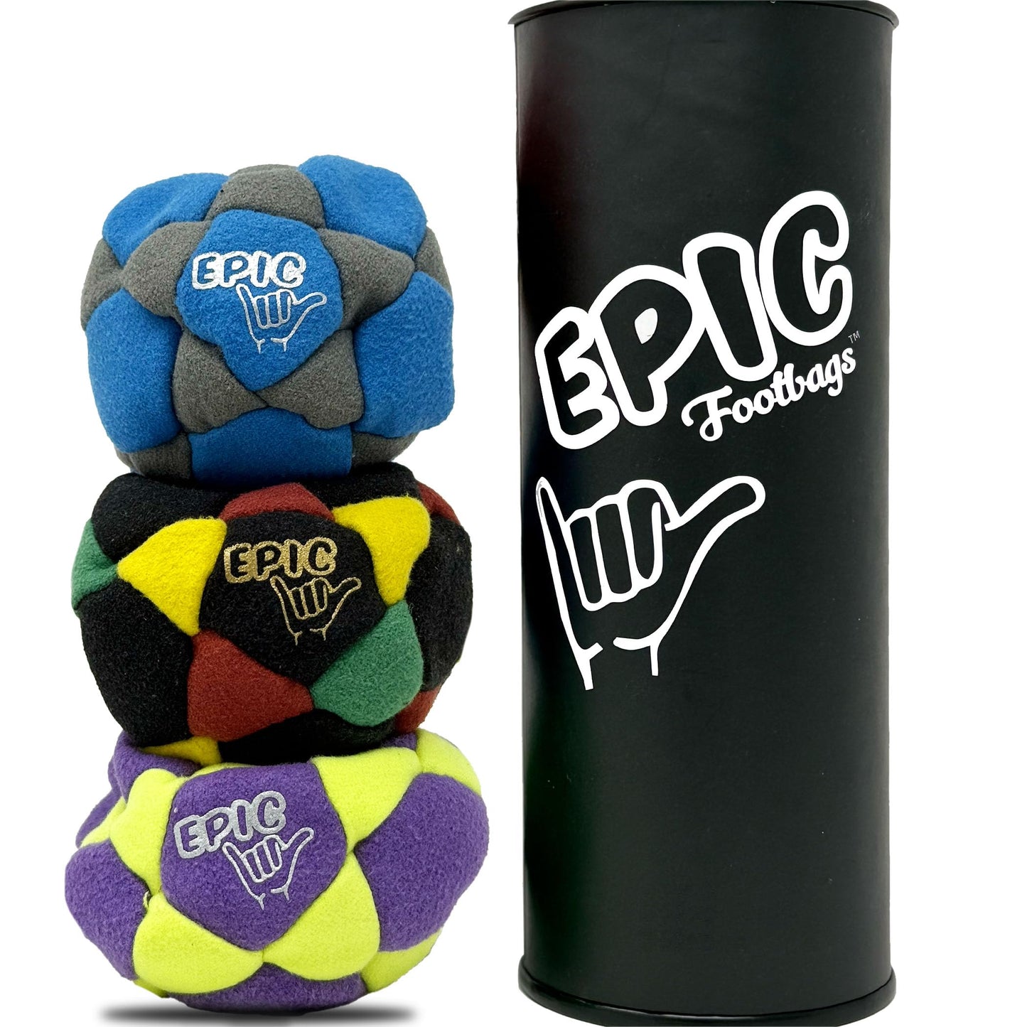 Epic Footbags Deluxe 3 Foot Bag Gift Set – Tidal Storm, Radioactive, Rasta