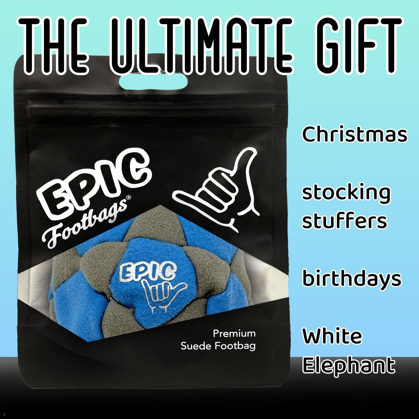 Epic Footbags Deluxe 32-Panel Suede Foot Bag – Tidal Storm | For Adults & Kids