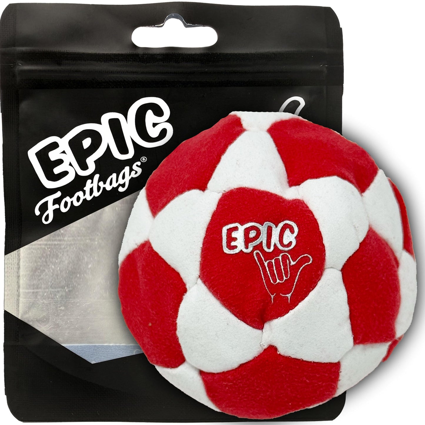 Epic Footbags Deluxe 32-Panel Suede Foot Bag – White & Red