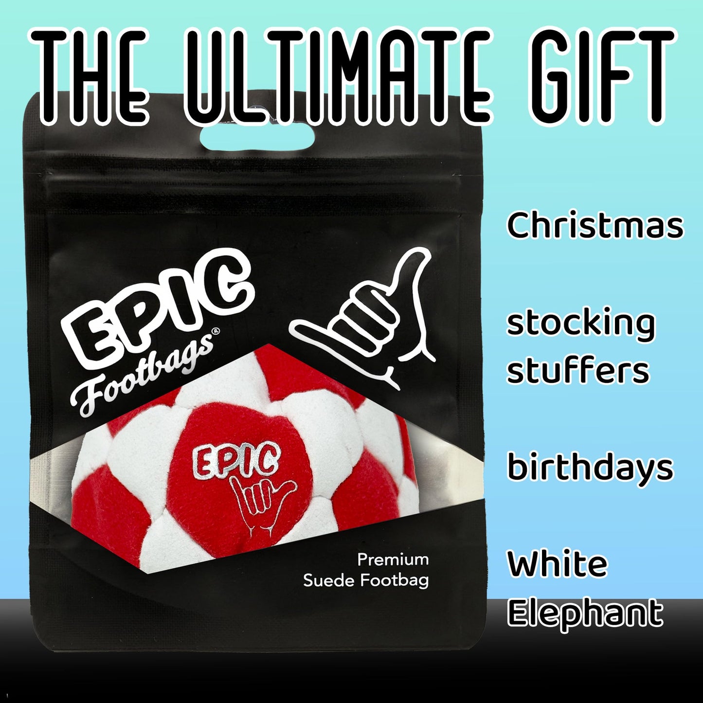 Epic Footbags Deluxe 32-Panel Suede Foot Bag – White & Red