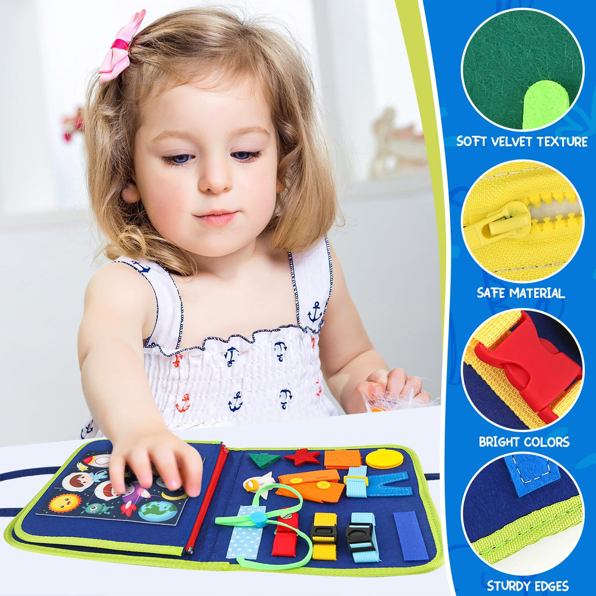 EPIMA Toddler Busy Board – Montessori Sensory Toy for 1-3 Year Olds | Blue Dinosaur