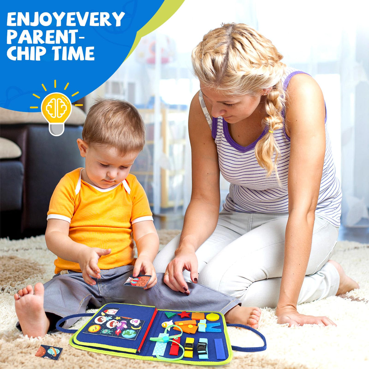 EPIMA Toddler Busy Board – Montessori Sensory Toy for 1-3 Year Olds | Blue Dinosaur
