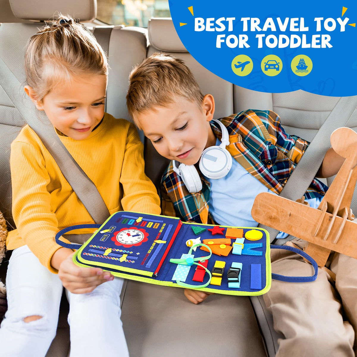 EPIMA Toddler Busy Board – Montessori Sensory Toy for 1-3 Year Olds | Blue Dinosaur