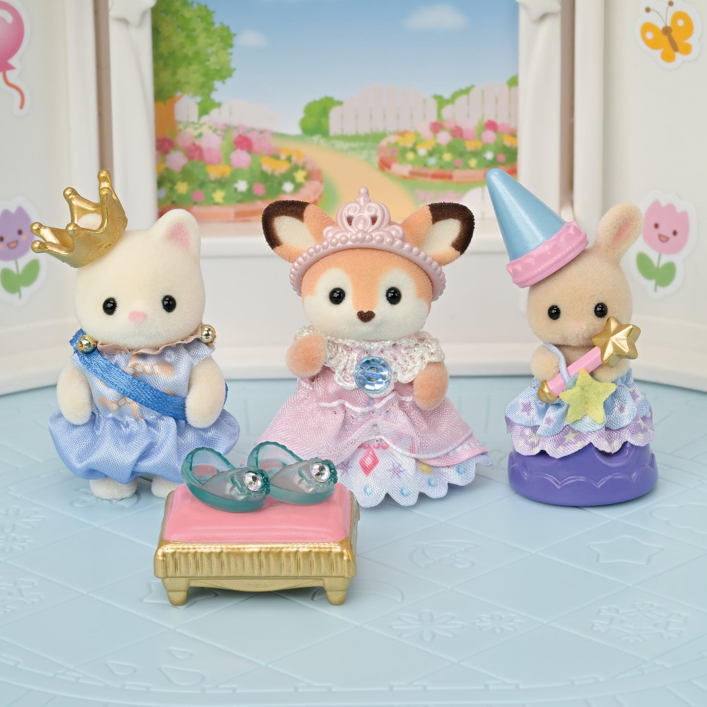 Epoch Sylvanian Families Recital Set – Princess Deer, Silk Cat Baby Prince, Glass Shoes | S-77 | ST Mark Certified | Ages 3+