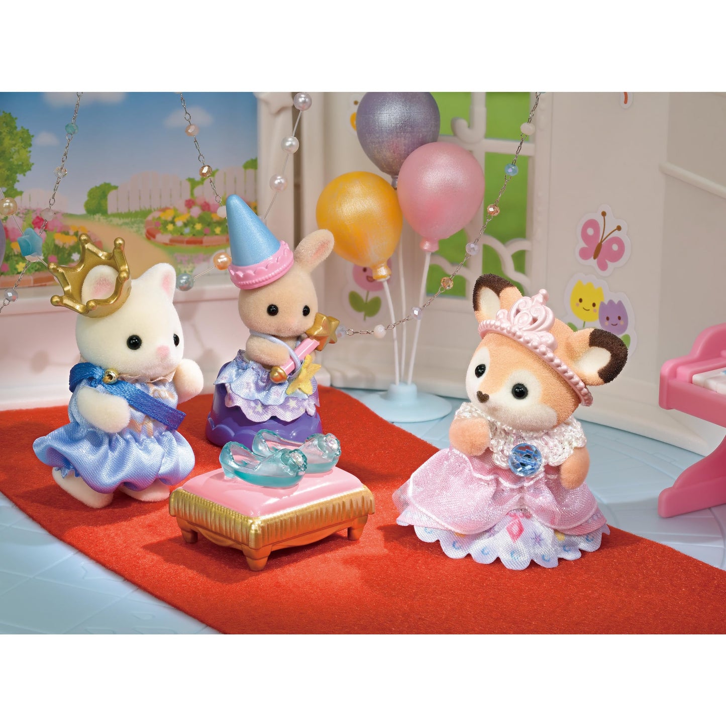 Epoch Sylvanian Families Recital Set – Princess Deer, Silk Cat Baby Prince, Glass Shoes | S-77 | ST Mark Certified | Ages 3+