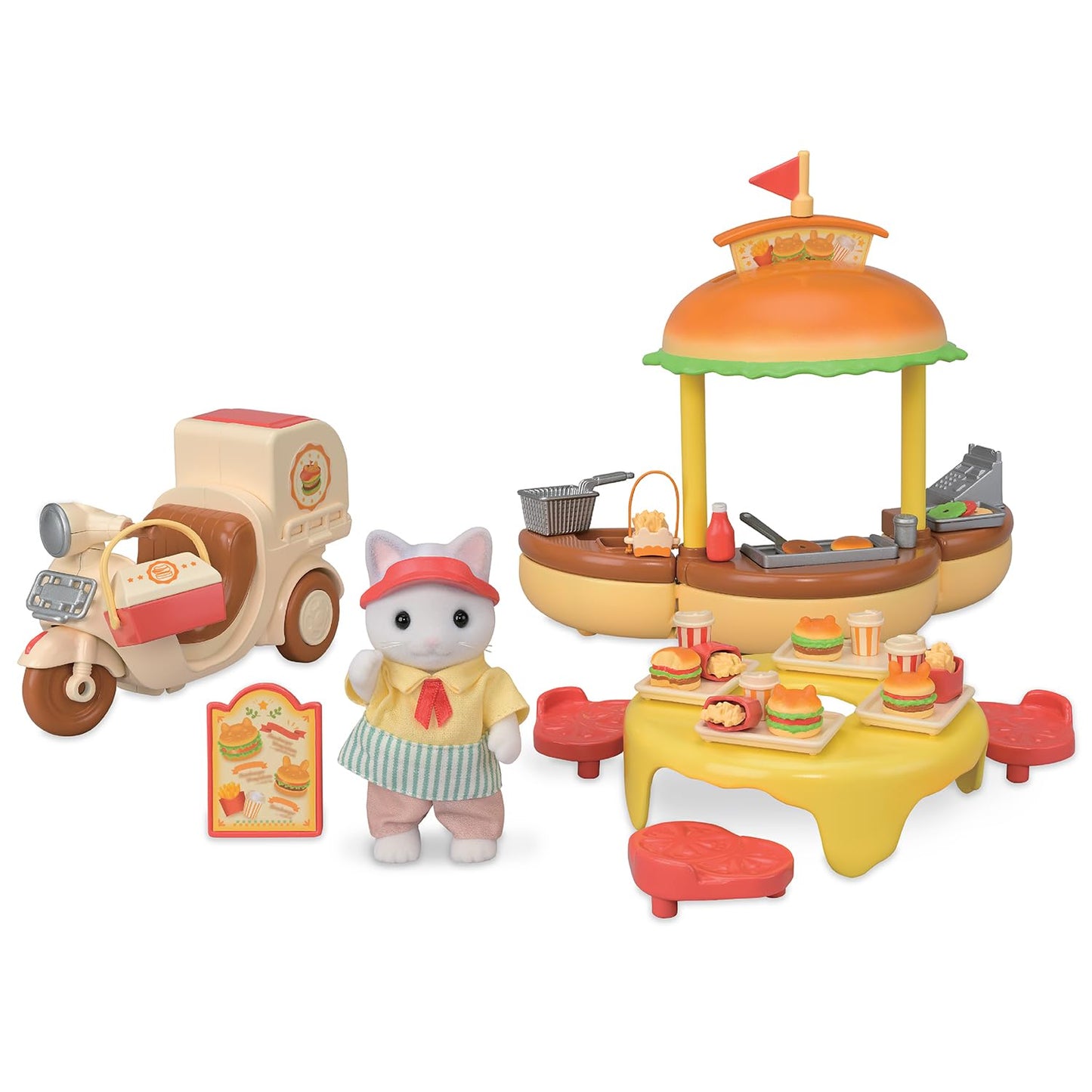 Epoch Sylvanian Families Hamburger Stand – 20 Accessories + 1 Figure | 3+