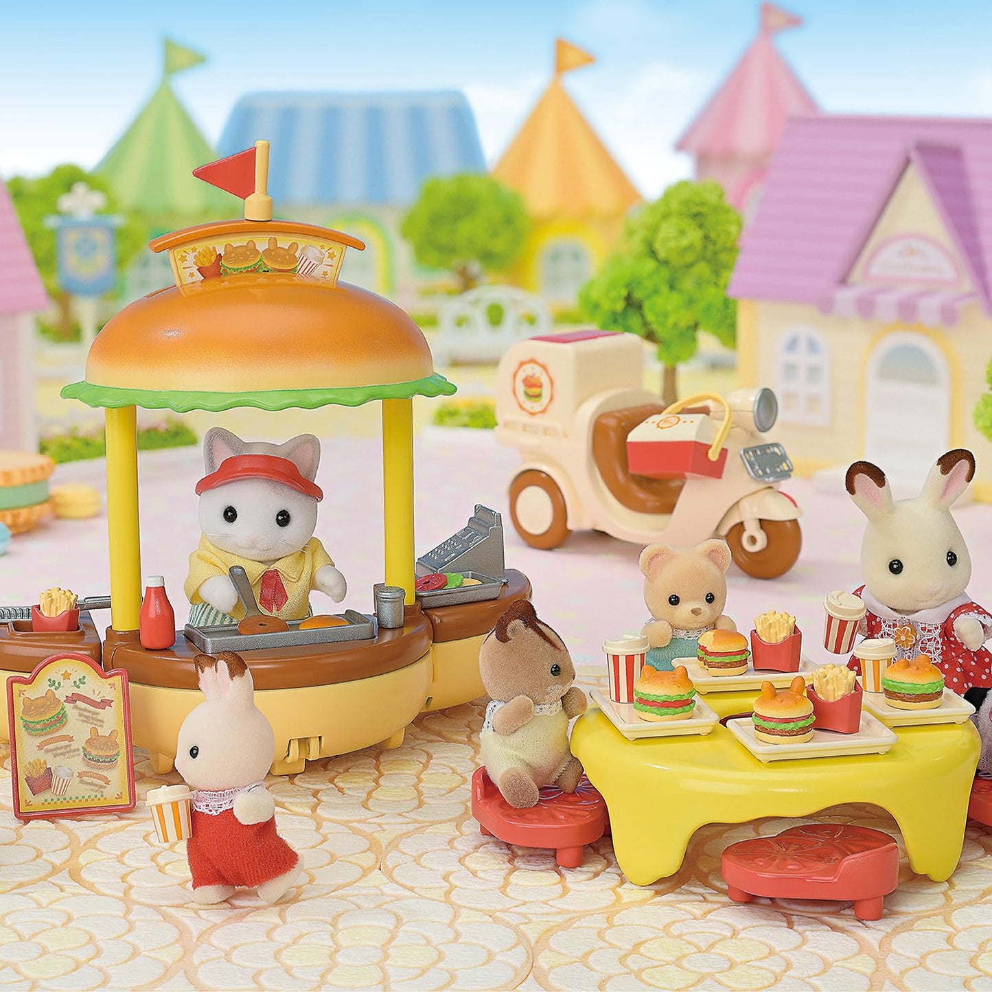 Epoch Sylvanian Families Hamburger Stand – 20 Accessories + 1 Figure | 3+