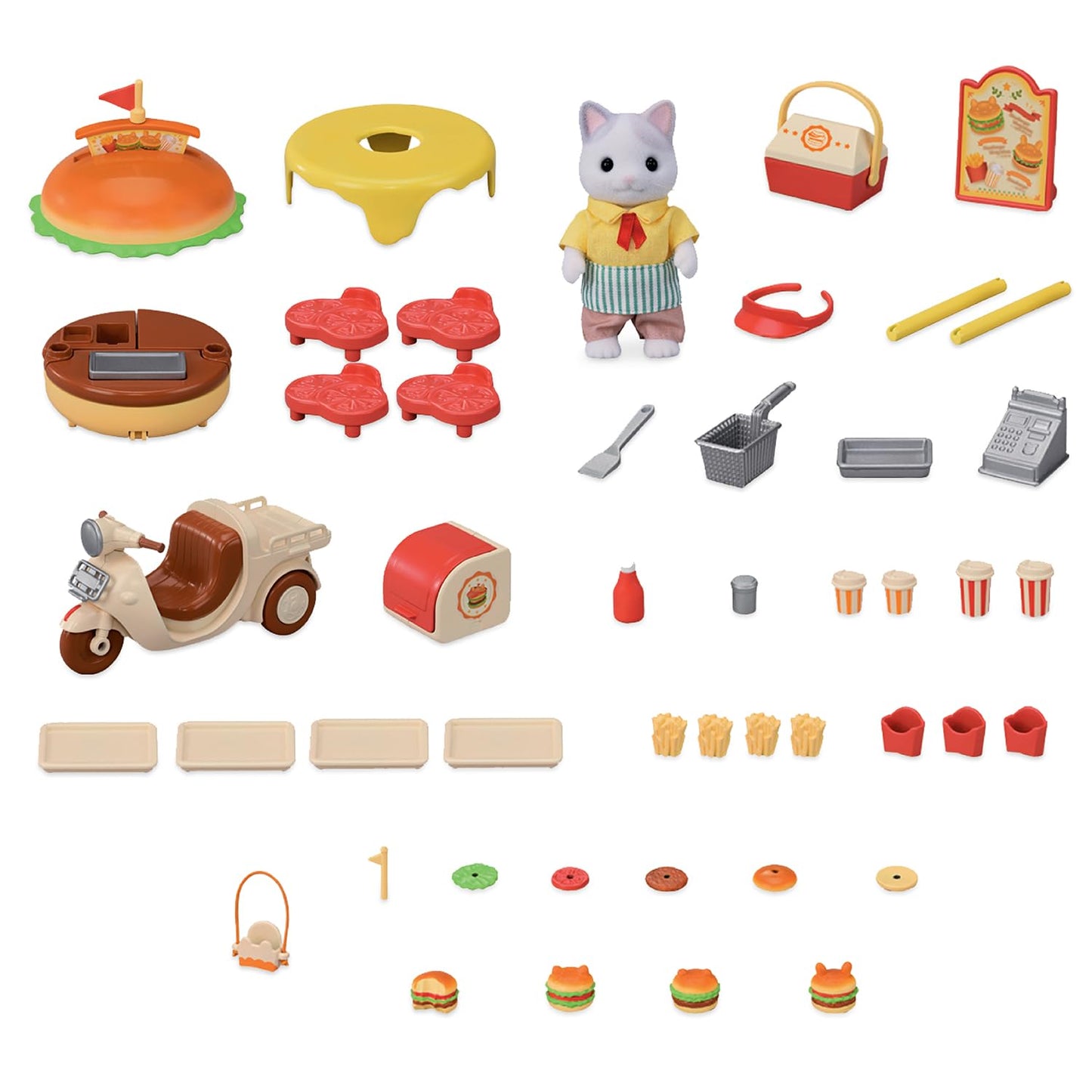 Epoch Sylvanian Families Hamburger Stand – 20 Accessories + 1 Figure | 3+