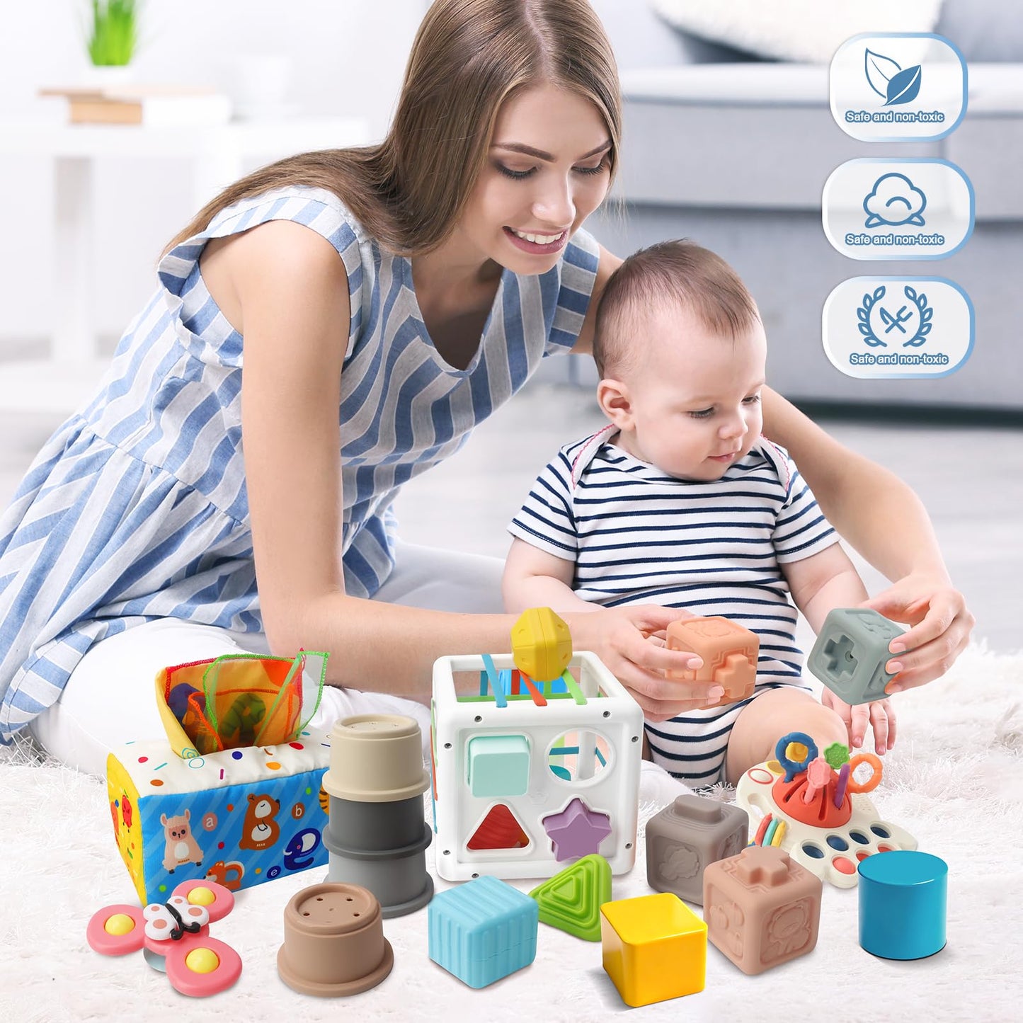 EPOGG 6-in-1 Montessori Toys for Babies 6-12 Months | Sensory & Motor Skills Set