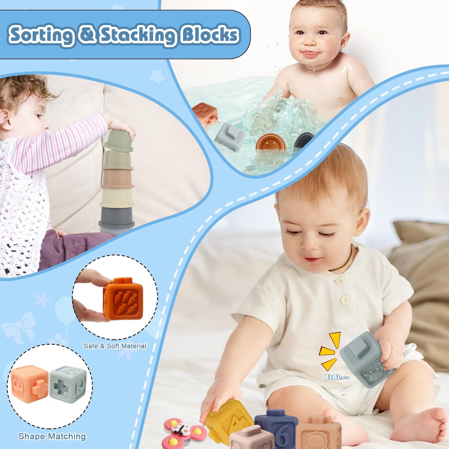 EPOGG 6-in-1 Montessori Toys for Babies 6-12 Months | Sensory & Motor Skills Set