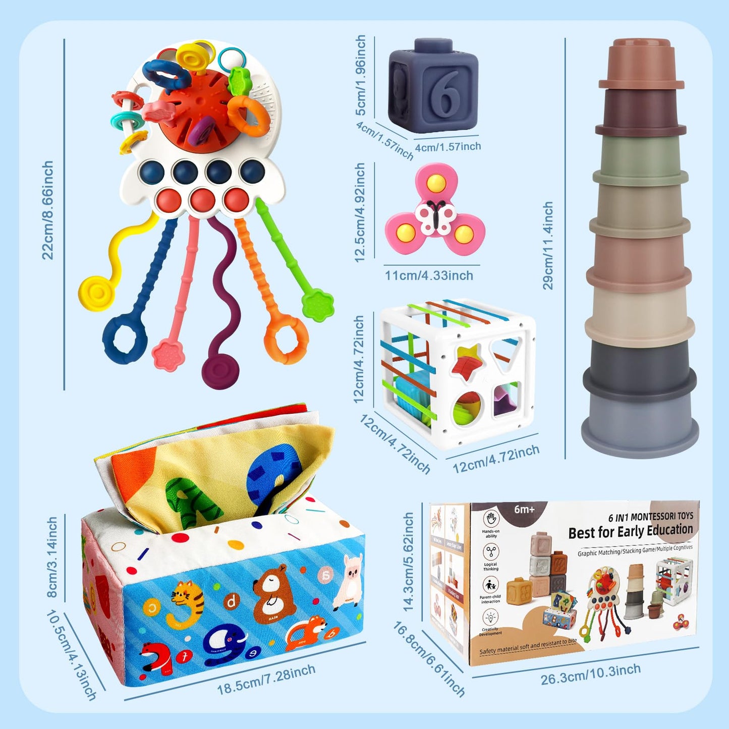 EPOGG 6-in-1 Montessori Toys for Babies 6-12 Months | Sensory & Motor Skills Set