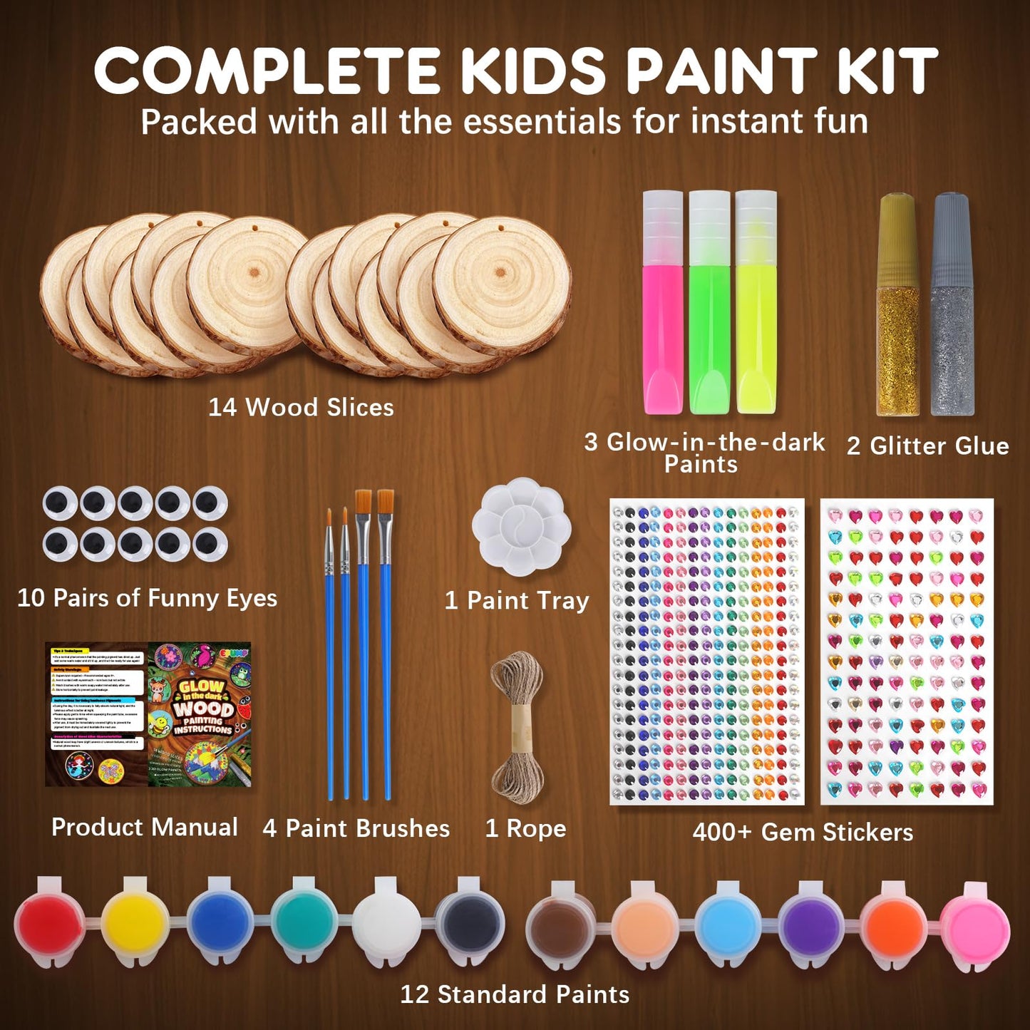 EPUMP Wooden Painting Kit for Kids – Glow in the Dark Art Set Ages 6–12