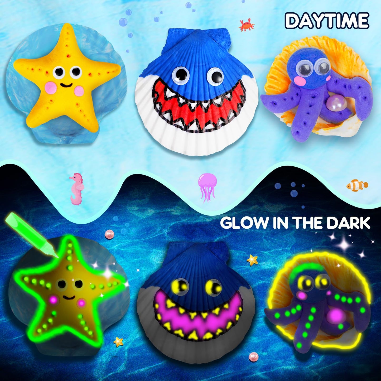 EPUMP Shell Painting Kit – Glow in the Dark Seashell Art for Kids Aged 8–12