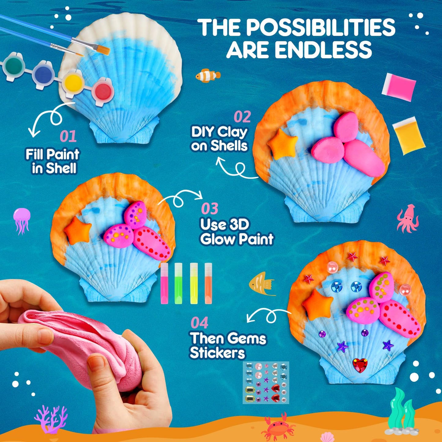 EPUMP Shell Painting Kit – Glow in the Dark Seashell Art for Kids Aged 8–12