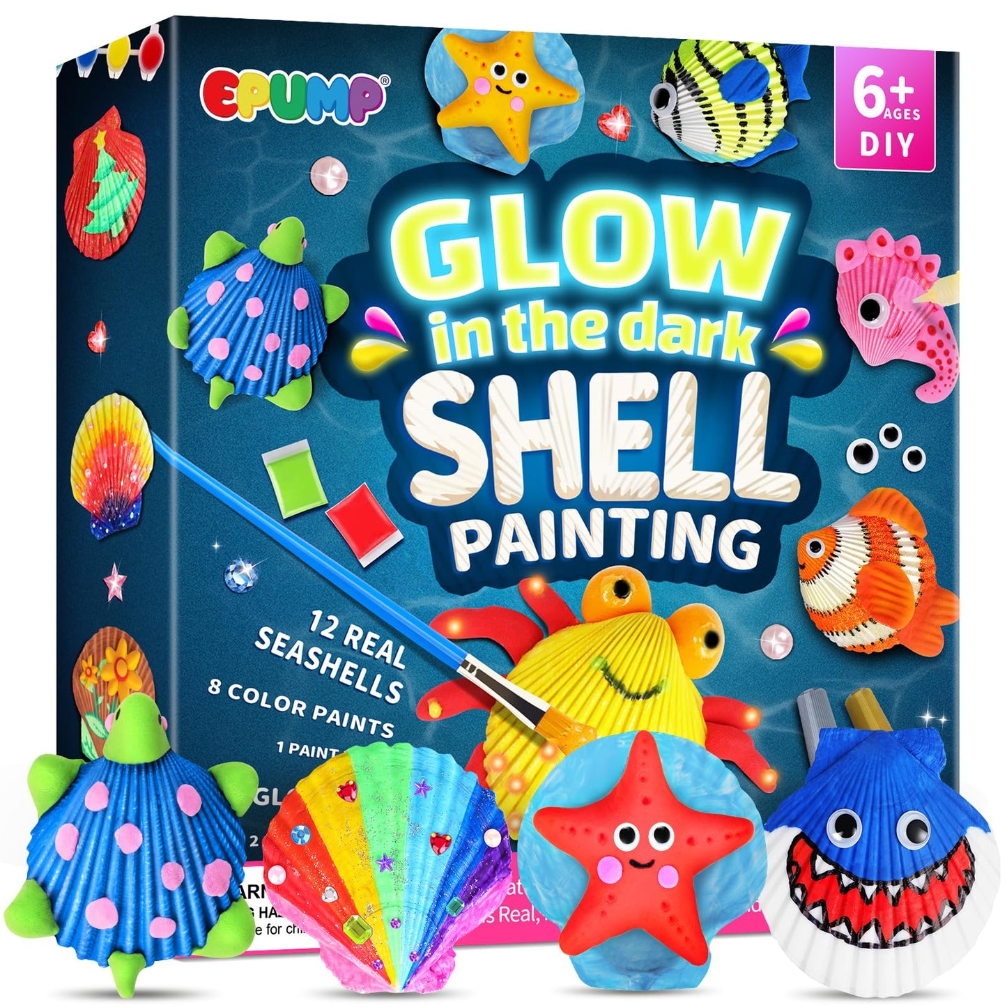 EPUMP Shell Painting Kit – Glow in the Dark Seashell Art for Kids Aged 8–12