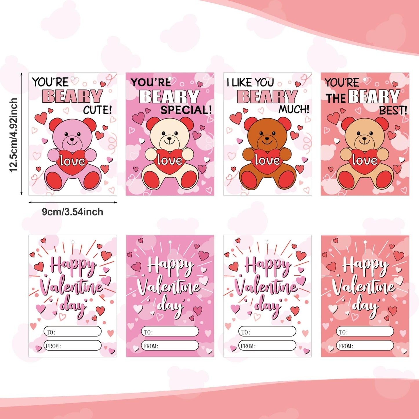 Equsion 24-Set Valentines Gift Cards with Plush Bear Keychains