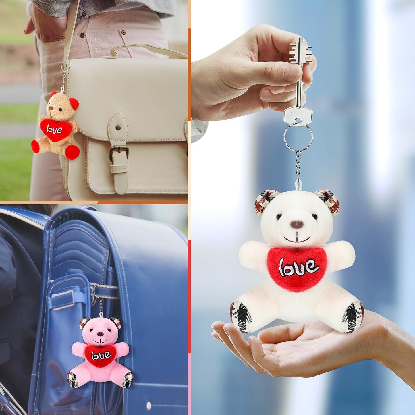 Equsion 24-Set Valentines Gift Cards with Plush Bear Keychains