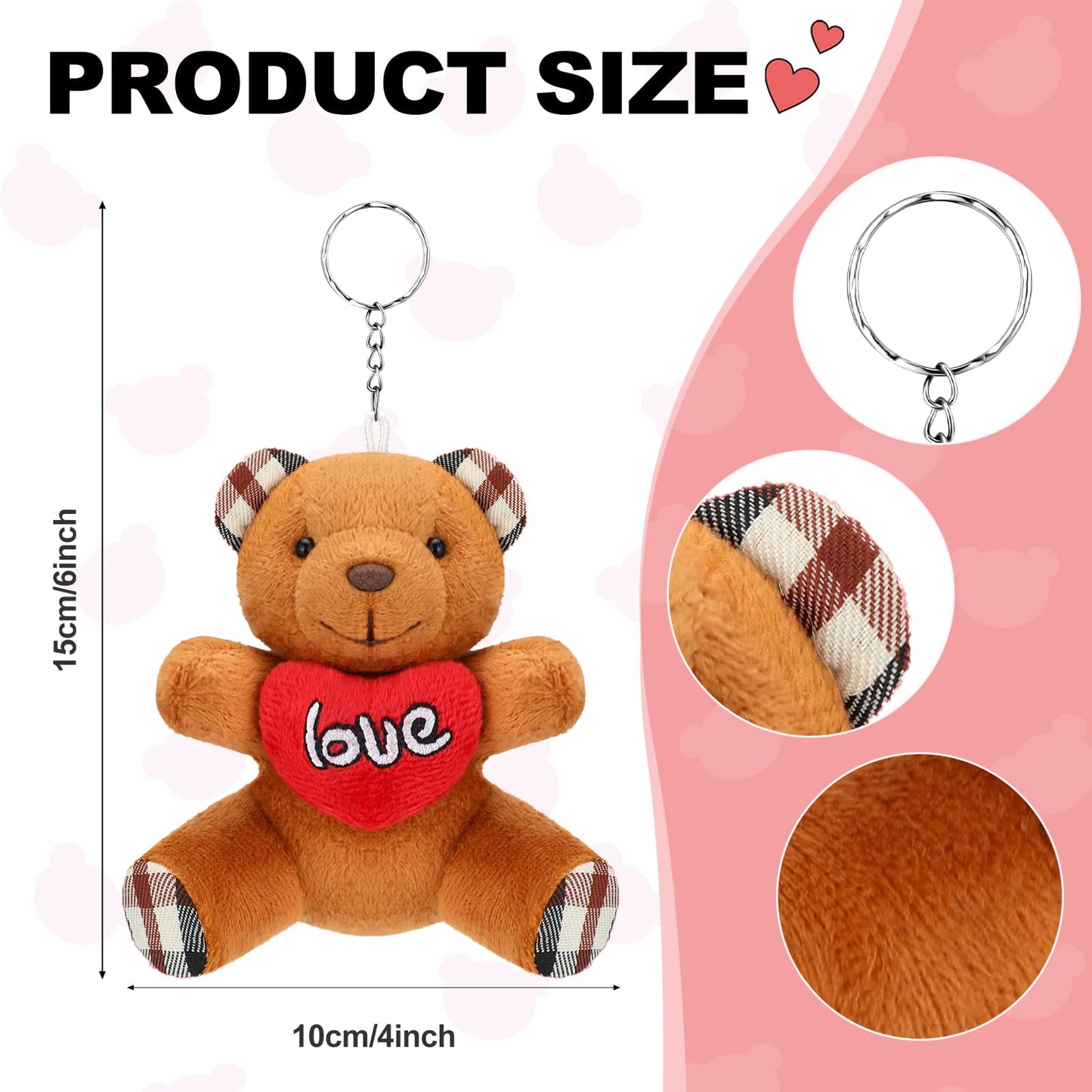 Equsion 24-Set Valentines Gift Cards with Plush Bear Keychains