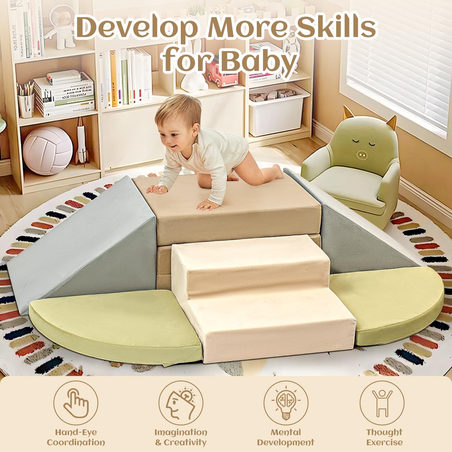 Erament 6-Piece Toddler Climbing Toy Set – Soft Indoor Foam Play Blocks for Crawling, Climbing & Sliding