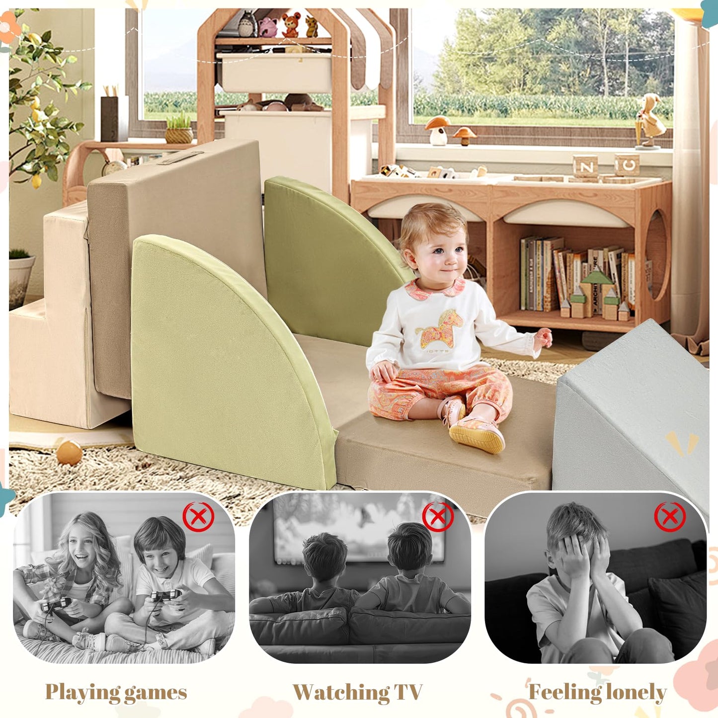 Erament 6-Piece Toddler Climbing Toy Set – Soft Indoor Foam Play Blocks for Crawling, Climbing & Sliding