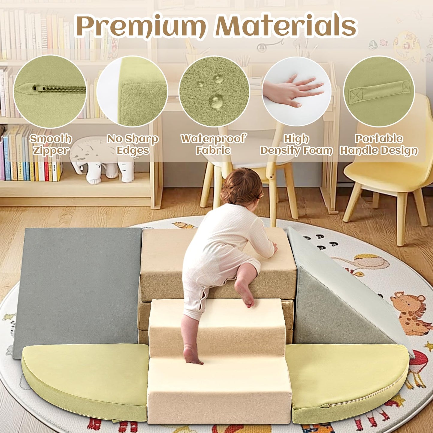 Erament 6-Piece Toddler Climbing Toy Set – Soft Indoor Foam Play Blocks for Crawling, Climbing & Sliding