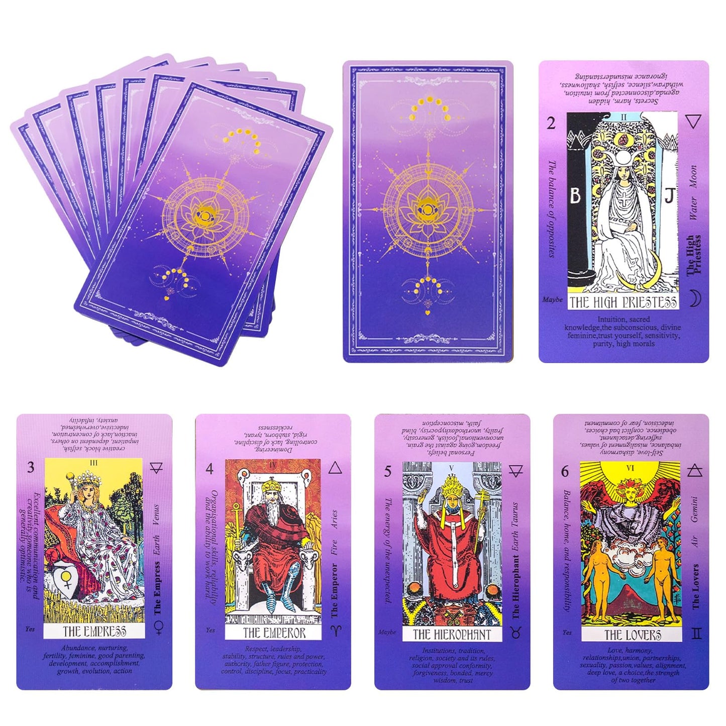 Erbacan Tarot Cards for Beginners – 78-Card Deck with On-Card Meanings + Guidebook