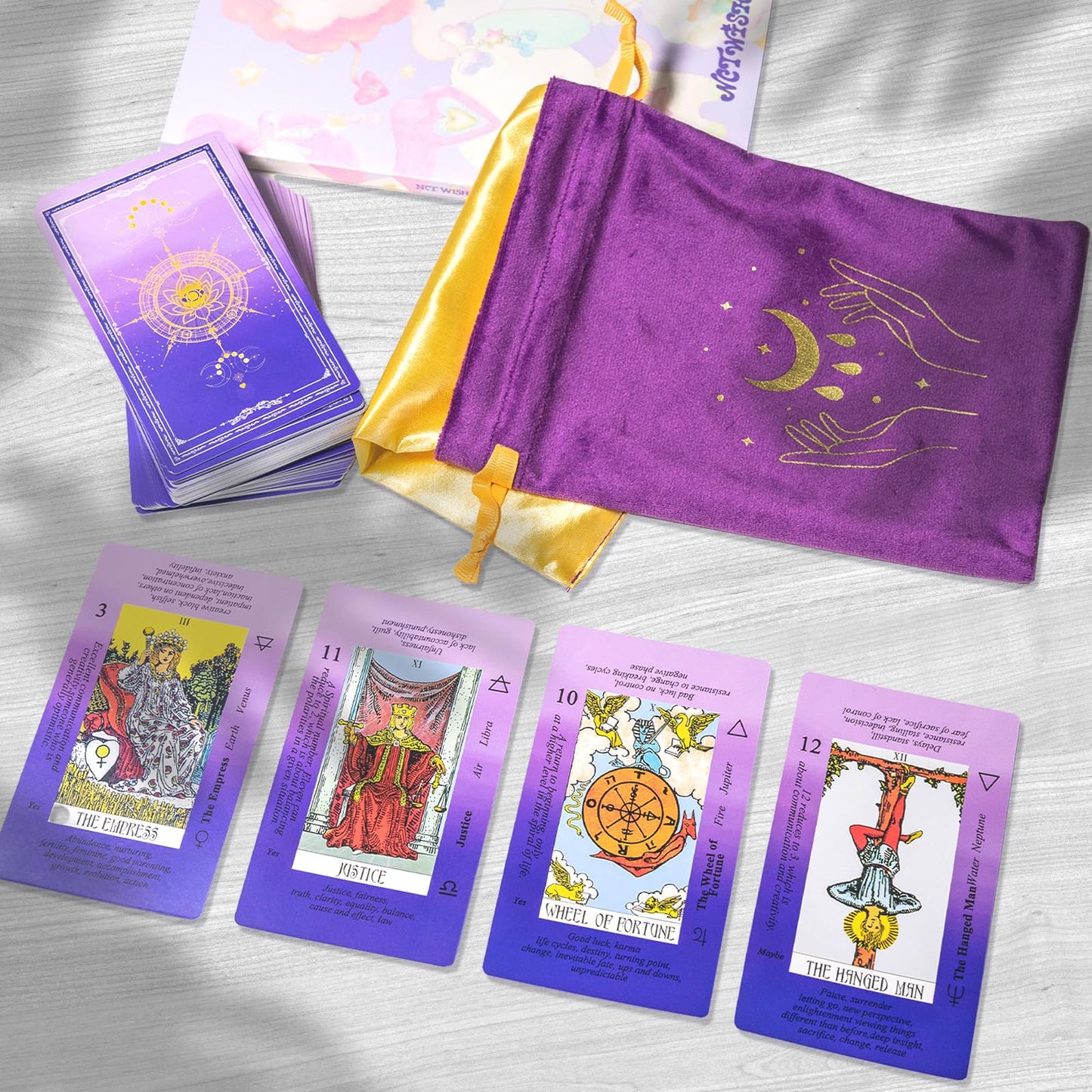 Erbacan Tarot Cards for Beginners – 78-Card Deck with On-Card Meanings + Guidebook