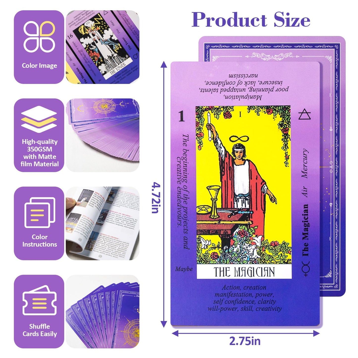 Erbacan Tarot Cards for Beginners – 78-Card Deck with On-Card Meanings + Guidebook