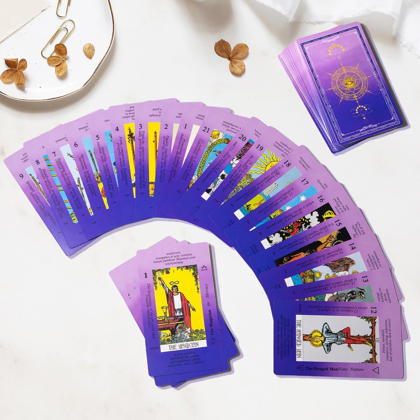 Erbacan Tarot Cards for Beginners – 78-Card Deck with On-Card Meanings + Guidebook